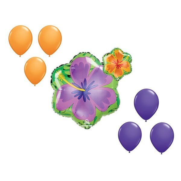 18 inch Shape Orange & Purple Hibiscus Standard Shape Set 6x latex, Loonballoon, Mfr#: 86516